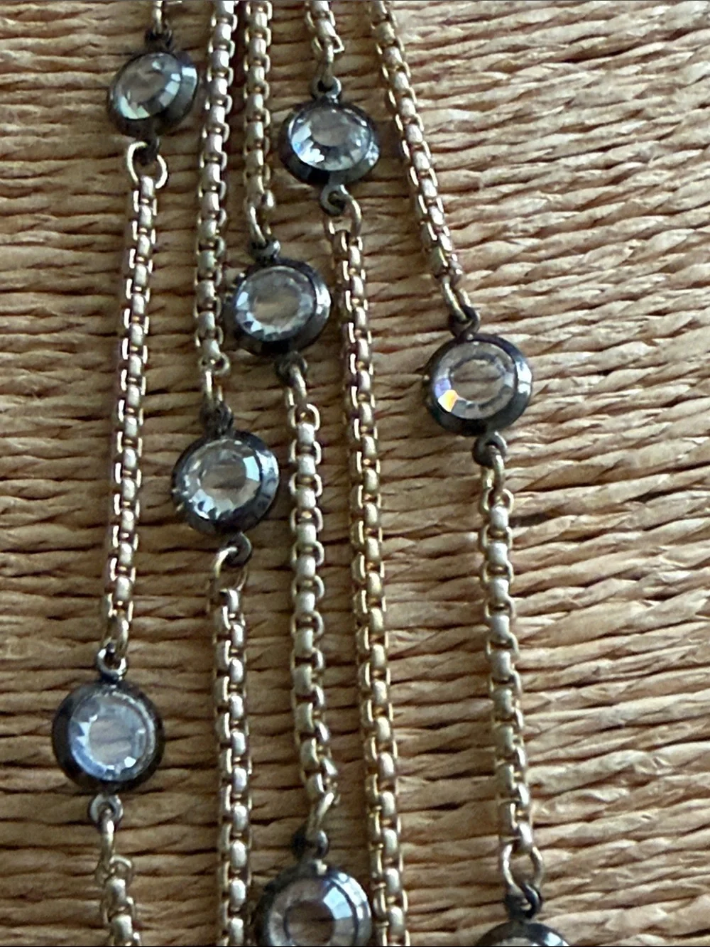 Bracelet toggle clasp smoky  crystal five strands gold tone